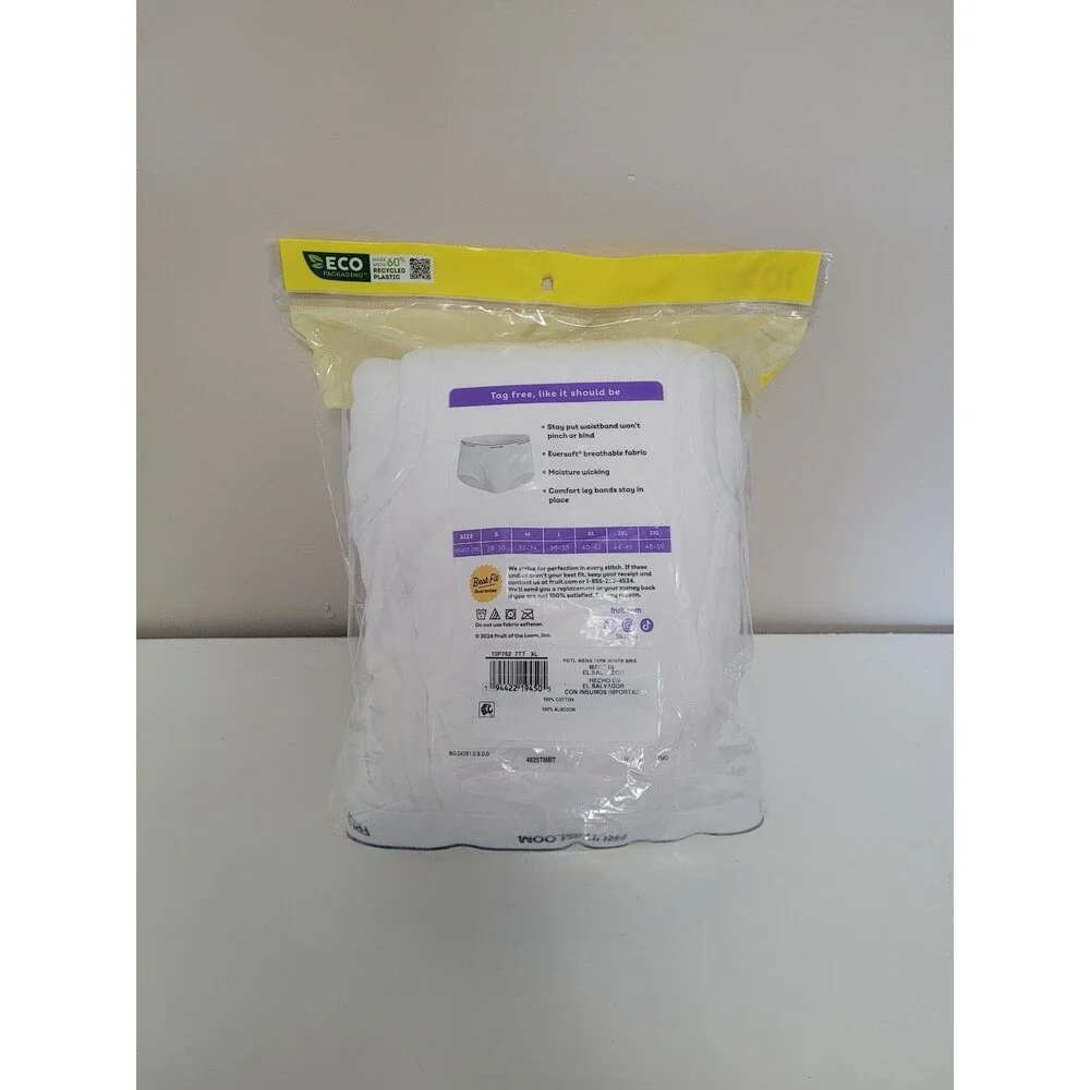 Fruit of the Loom Men's White Briefs 10 Pack XL NEW